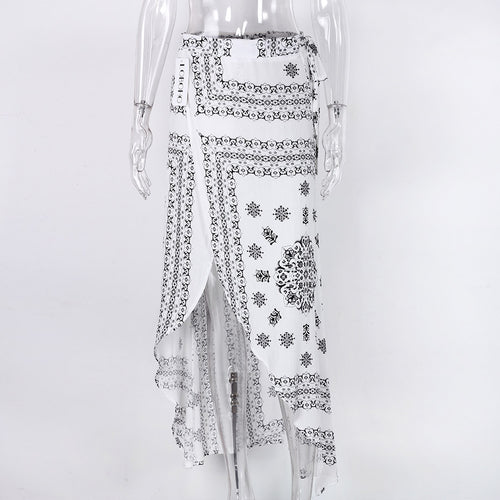 Load image into Gallery viewer, Floral Print Long Open Slit Skirt-women-wanahavit-White striped-L-wanahavit
