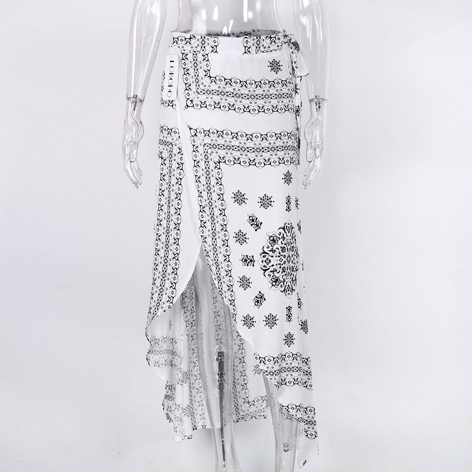Floral Print Long Open Slit Skirt-women-wanahavit-White striped-L-wanahavit