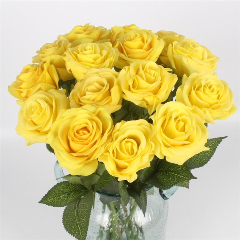 11pcs Artificial Realistic Rose Bouquet-home accent-wanahavit-C bright yellow-wanahavit