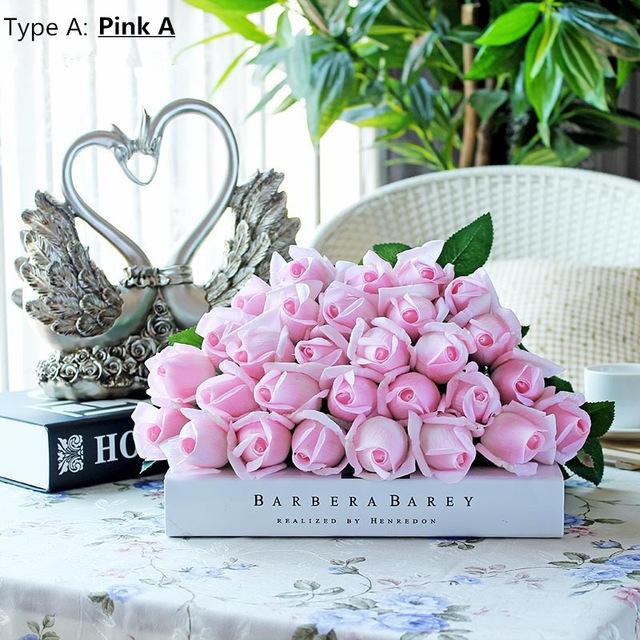 11pcs Artificial Realistic Rose Bouquet-home accent-wanahavit-A pink A-wanahavit