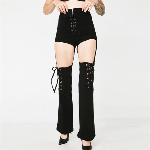 Load image into Gallery viewer, Gothic Casual Long Lace Up Trousers-women-wanahavit-Black-S-wanahavit
