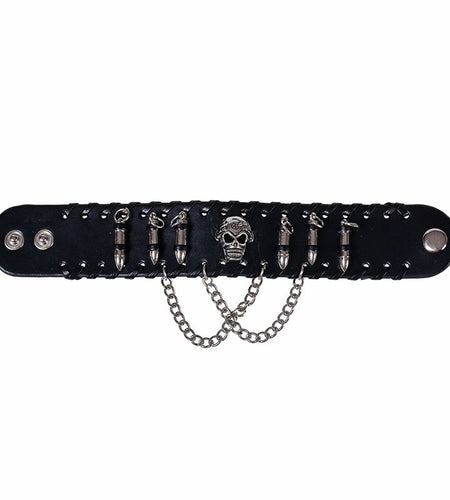Gothic Punk Rock Bangles PU Leather Skull-unisex-wanahavit-Black-wanahavit