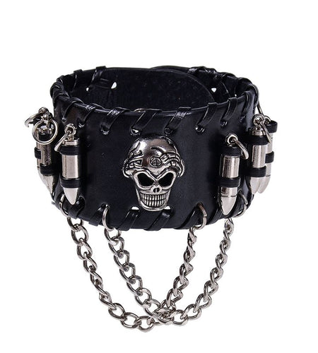 Gothic Punk Rock Bangles PU Leather Skull-unisex-wanahavit-Black-wanahavit