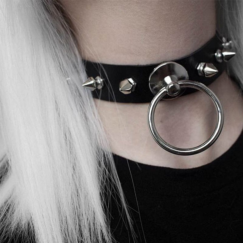 Gothic Punk Rock Rivets PU Leather Choker Necklace-unisex-wanahavit-Black-wanahavit