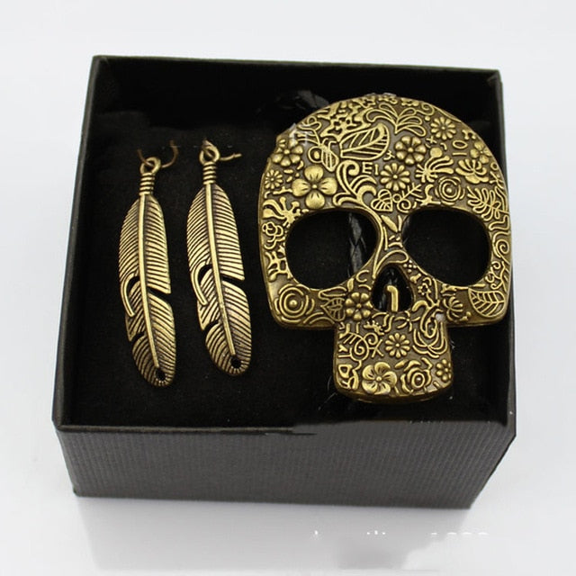 PU Leather Rope Gothic 3D Skull Pendant Necklace-unisex-wanahavit-Gold-color-wanahavit