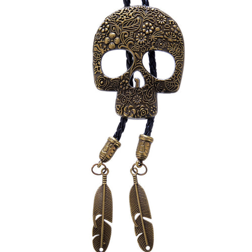 Load image into Gallery viewer, PU Leather Rope Gothic 3D Skull Pendant Necklace-unisex-wanahavit-Gold-color-wanahavit

