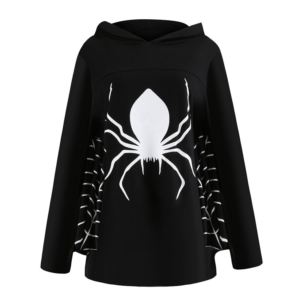 Gothic Spider Printed Hooded Sweatshirt-women-wanahavit-Black-S-wanahavit