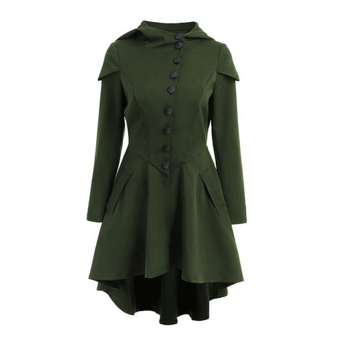 Load image into Gallery viewer, Gothic Vintage Hooded Trench Coat-women-wanahavit-Green-S-wanahavit
