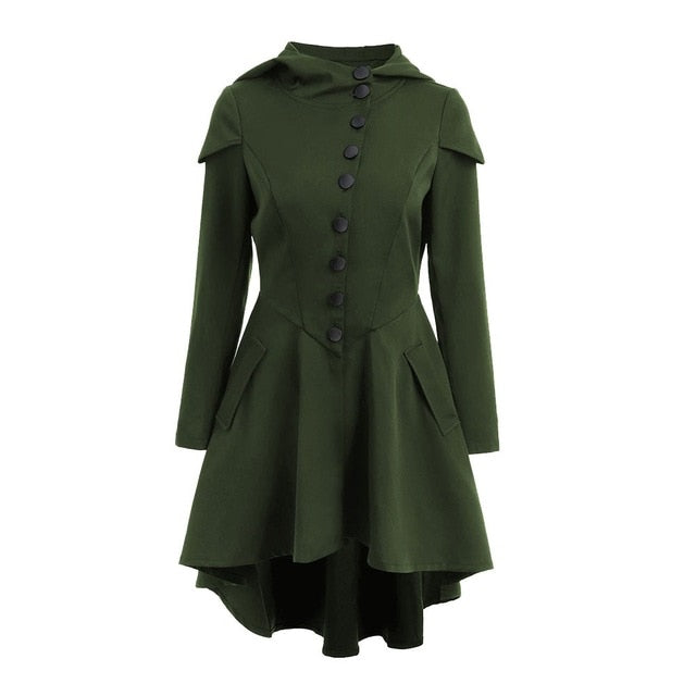 Gothic Vintage Hooded Trench Coat-women-wanahavit-Green-S-wanahavit