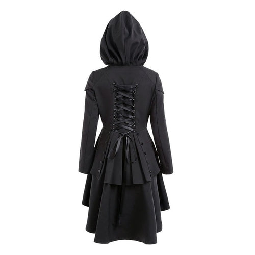 Load image into Gallery viewer, Gothic Vintage Hooded Trench Coat-women-wanahavit-Black-S-wanahavit
