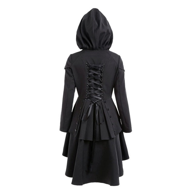 Gothic Vintage Hooded Trench Coat-women-wanahavit-Black-S-wanahavit