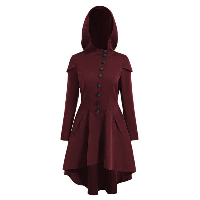 Gothic Vintage Hooded Trench Coat-women-wanahavit-Red-S-wanahavit