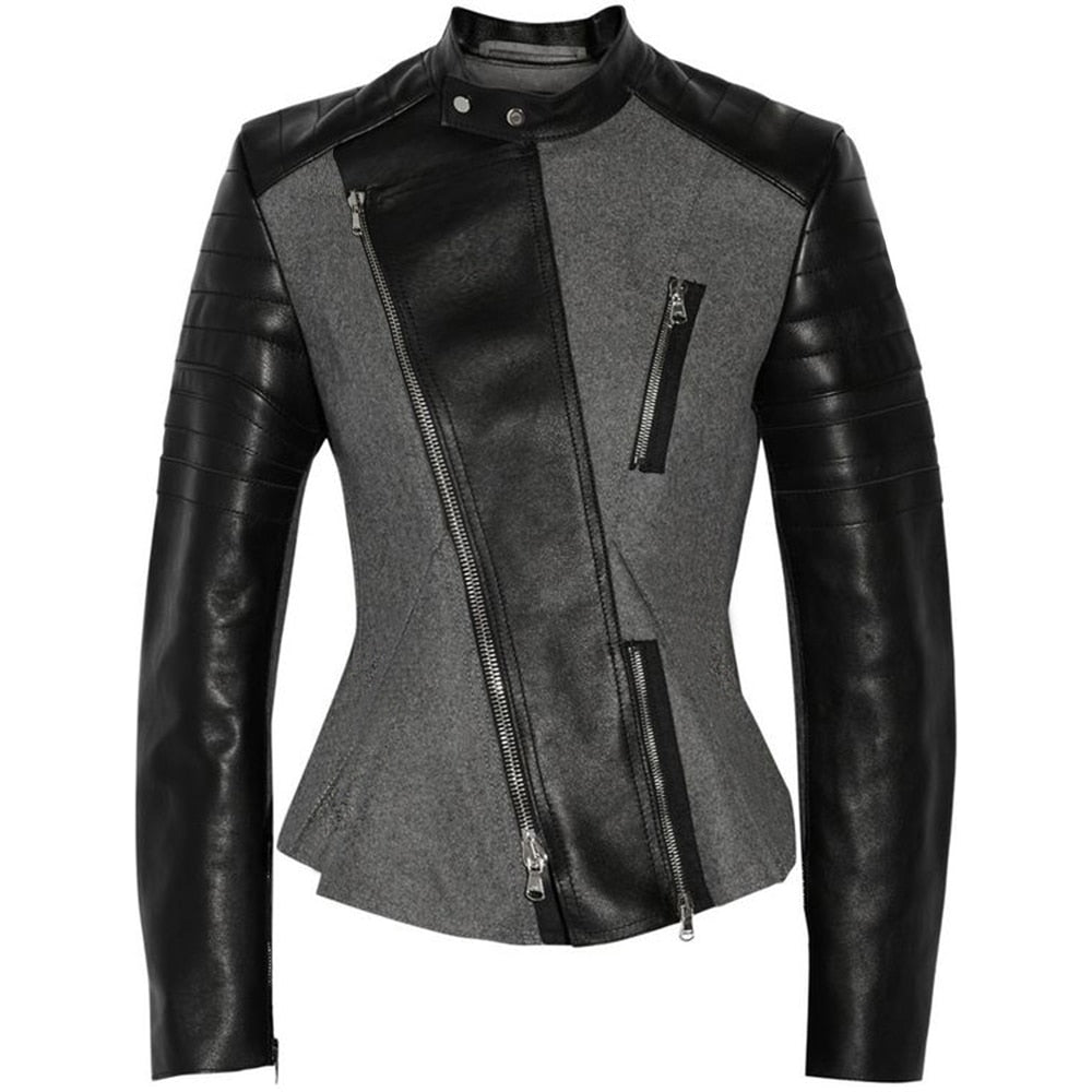 Gothic Grey Faux Leather PU Jacket-women-wanahavit-Gray-M-wanahavit