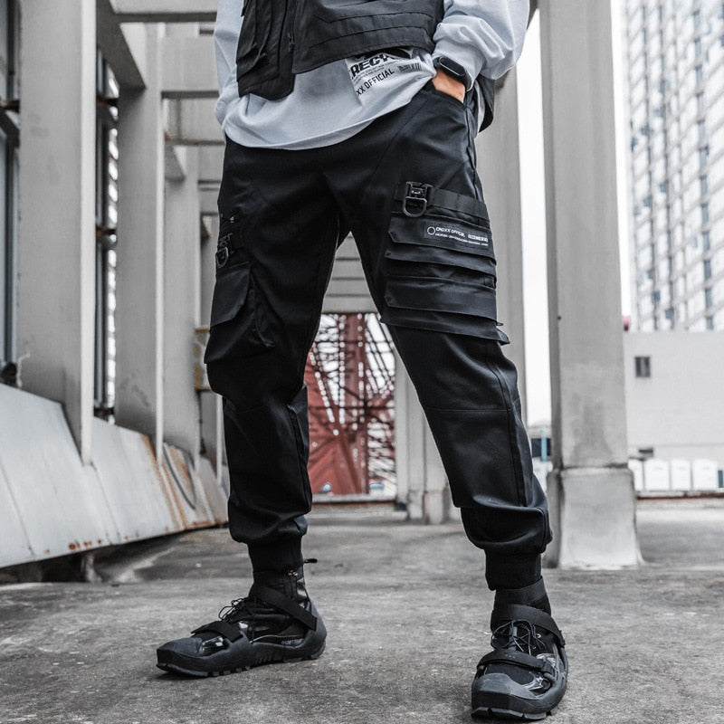 Tactical Functional Cargo Pants Joggers Men Black  Elastic Waist Trousers Hip Hop Streetwear Multi-pocket Pants Techwear WB347