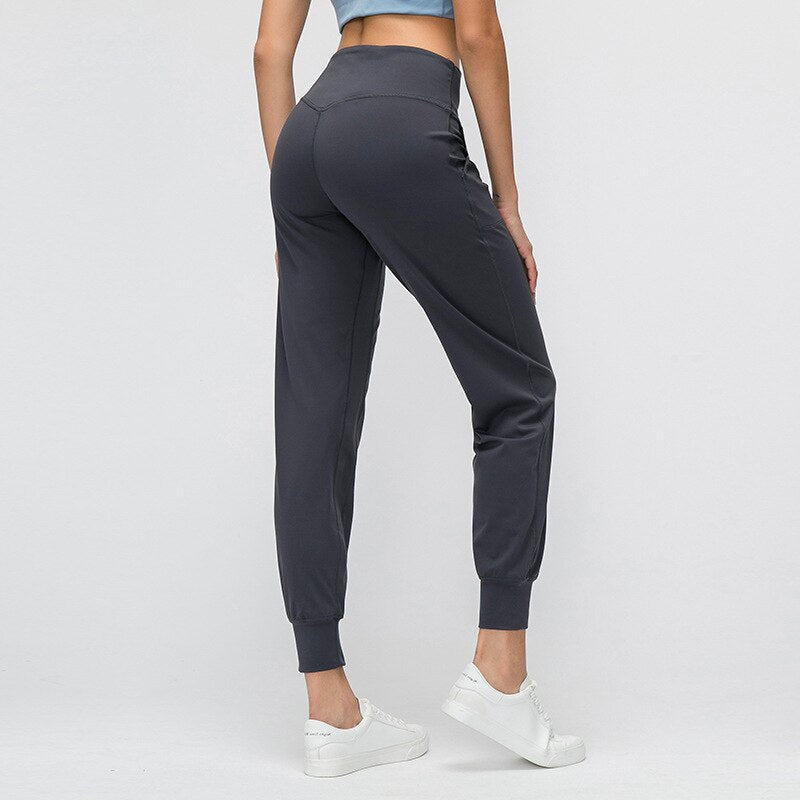 Butter Feel Fabric Hip Pocket loose cropped pants women's running yoga fitness beam foot pants
