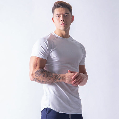 Load image into Gallery viewer, White Casual Short Sleeve T-shirt Men Gym Fitness Cotton Shirt Male Bodybuilding Workout Skinny Tee Tops Summer Fashion Clothing
