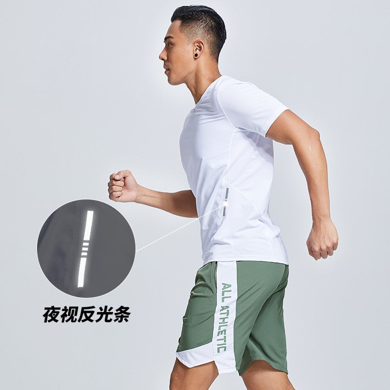 Icy-Cool Running Sets Men Sports Clothes Youth Ice Silk Breathable Fitness Tee Shirts Kits Soccer Set Male Gym T Shirt Shorts