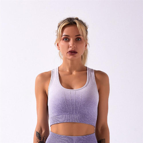Load image into Gallery viewer, Ombre Seamless 2 Pieces Set Women Suit Gym Workout Clothes Sport Bra Fitness Crop Top And Shorts Pants Leggings Yoga Set A014TS
