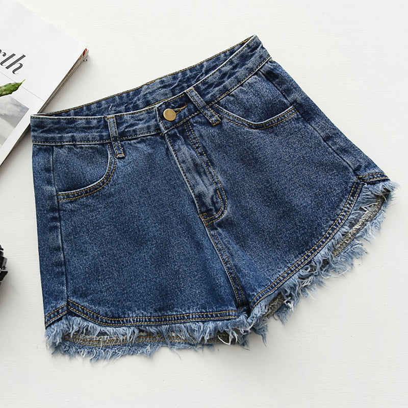 Sexy Tassel Women Denim Shorts Fashion Summer Slim Korean Chic Girl Ankle-Length Pants Black Jeans Washed Street Wear