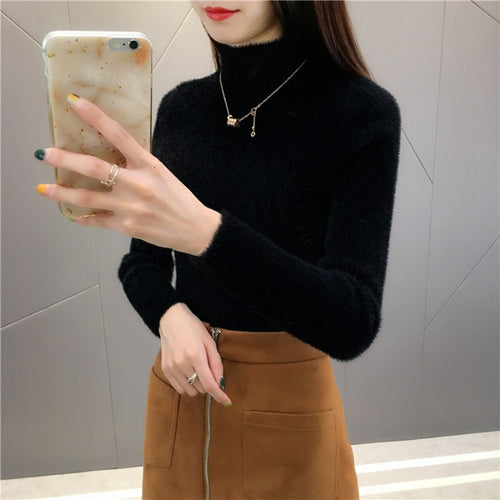 Load image into Gallery viewer, High Quality Faux Fur Women Knitted Sweater Winter Warm Turtleneck Pullover Female Top Casual Thick Korean Loose Jumper
