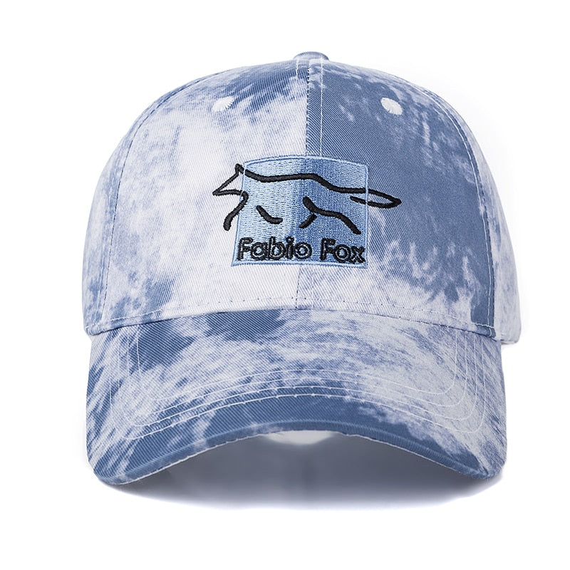Tie Dye Printing Cap Cotton Fabio Fox Patch Fashion Baseball Cap Casual Adjustable Outdoor Streetwear Hat Cap