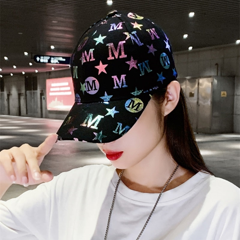 Unisex Fashion Cotton Cap M Letter Stars Graffiti Cool Baseball Cap Men Women Outdoor Adjustable Hat Young Street Peaked  Cap