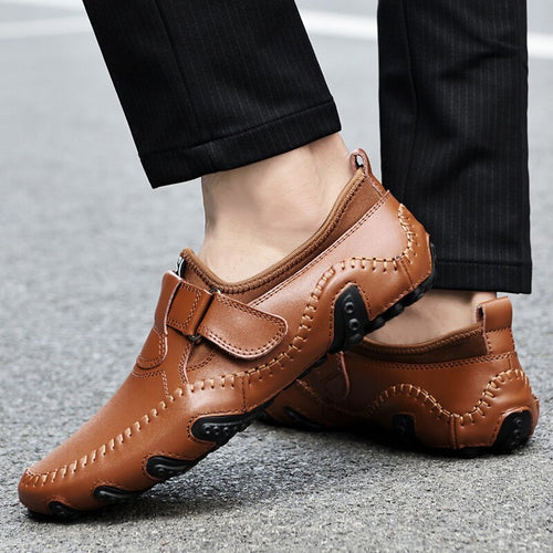 Load image into Gallery viewer, Genuine Leather Men&#39;s Shoes Outdoor Men Loafers Luxury Leather Men&#39;s Driving Shoes Handmade Breathable Walking Sneakers
