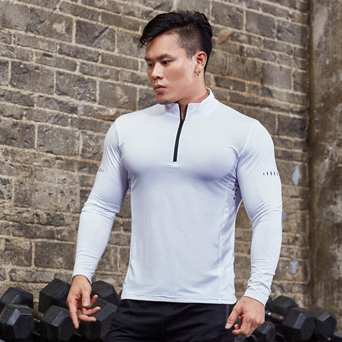 Load image into Gallery viewer, Men Tight Sport T-Shirt Long Sleeve Gym Running Clothing Fitness Compression Sportswear Zip Pullover Hiking Rashgard Sweatshirt
