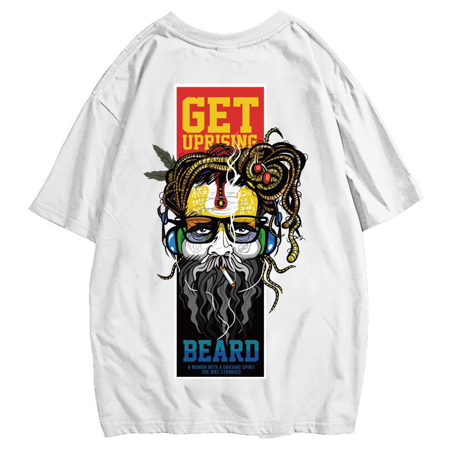 Hip-hop street fashion personality long beard grimace monster short-sleeved summer large size cotton