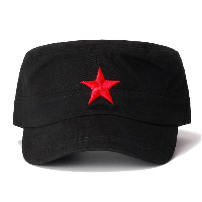 Military Caps For Men Adjustable Cadet Army Hat Red 5-Pointed Star Embroidery Flat Top Cap
