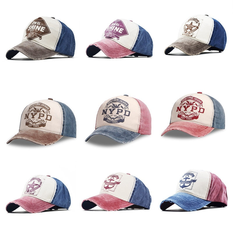 Patchwork Baseball Cap Women Summer Denim Hats Men Spring Printed Baseball Hats Cotton Outdoor Vintage Hole Visor Casual Cap
