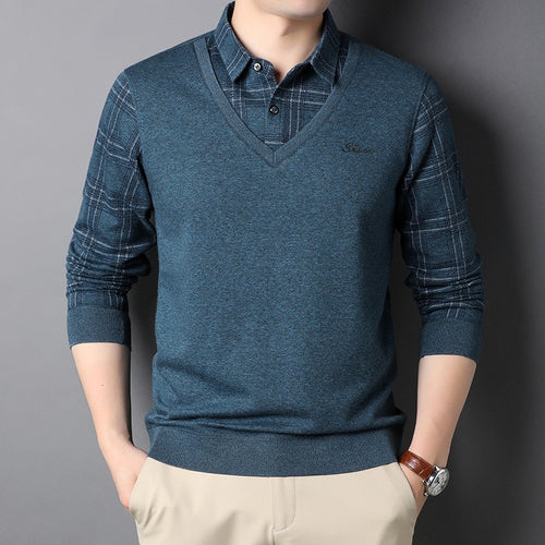 Load image into Gallery viewer, Fashion Brand Korean Knit Slim Fit Shirt For Men Long Sleeve Preppy Look Casual Mans Clothes
