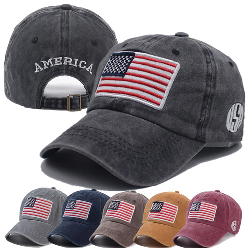 Load image into Gallery viewer, Unisex Washed Cotton Vintage Cap High Quality American Flag Embroidery Baseball Cap Men And Women Outdoor Sports USA Hats
