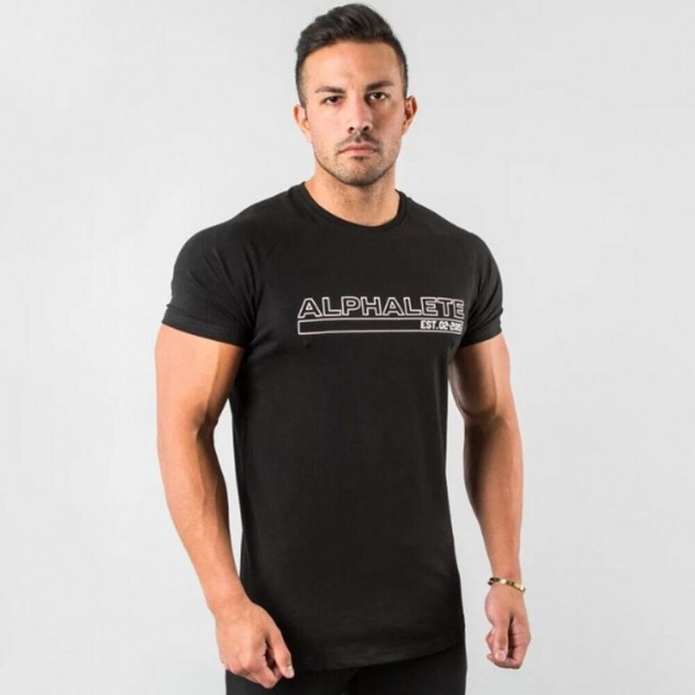 Cotton Casual Skinny t shirt Men Fitness Short sleeve T-shirt Male Bodybuilding Sport Black Tee Tops Summer Gym Workout Clothing