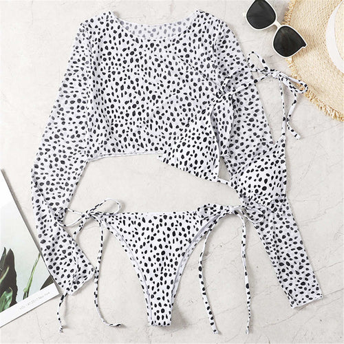 Load image into Gallery viewer, Leopard Printed Bikini Women Swimwear Female Swimsuit Three-pieces Bikini set Long Sleeve Bather Bathing Suit Swim V3193
