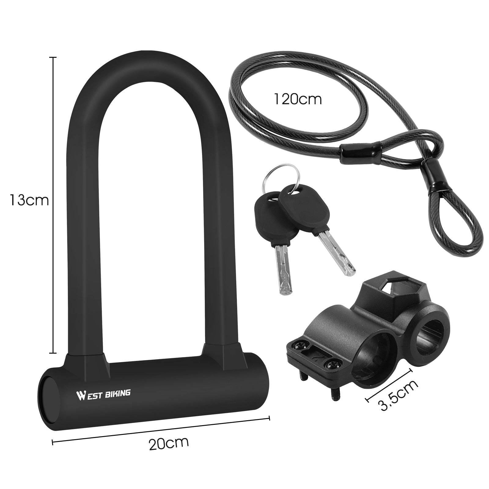 MTB Road Bicycle Lock Anti-theft Bike Cable U Lock With 2 Keys Motorcycle Scooter Security Cycling Accessories