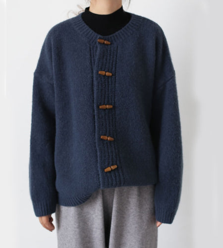 Vintage Women Cardigans Sweater Horn Button Winter Long Sleeve Casual O Neck Loose Knit Short Jacket Solid Thick Cardigans