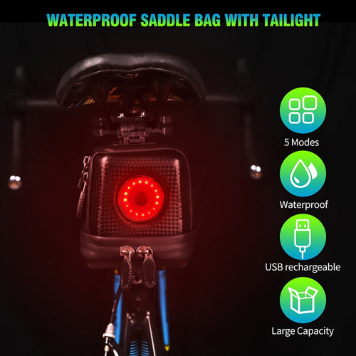 Load image into Gallery viewer, Waterproof Bike Saddle Bag With USB Rechargeable Tail Light MTB Road Bicycle Pannier Basket Cycling Accessories
