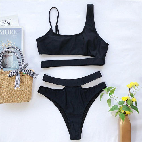 Load image into Gallery viewer, Asymmetrical High Waist Bikini 2022 Female Swimsuit Women Swimwear Two-pieces Bikini set Bather Bathing Suit Swim Lady V2200
