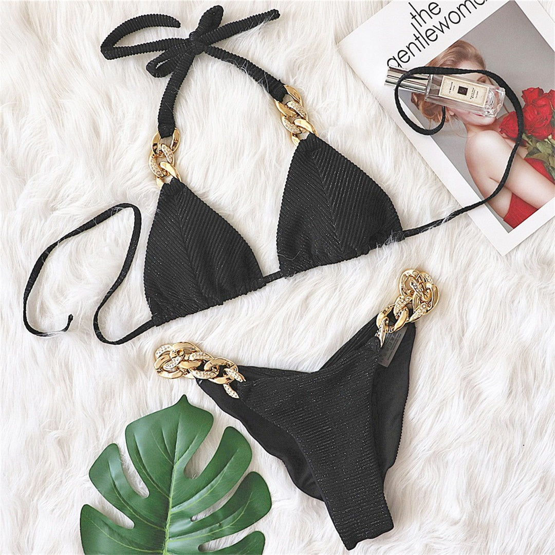 Rhinestone Brazilian Scrunch Butt Bikini Women Swimwear Female Swimsuit Two-piece Bikini set Bather Bathing Suit Swim V3185G