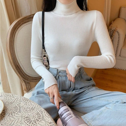 Load image into Gallery viewer, Soft Women Turtleneck Sweater Knitted Pullover Winter Simple Solid Color Jumper Super Elastic Fall Ladies Basic Tops

