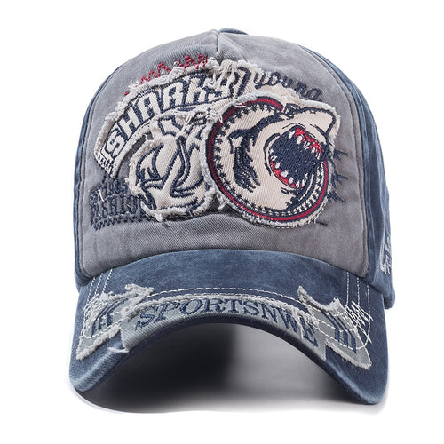 Load image into Gallery viewer, Unisex Washed Cotton Retro Cap Big Shark Embroidery Baseball Cap Men And Women Streetwear Fashion Hat Cap
