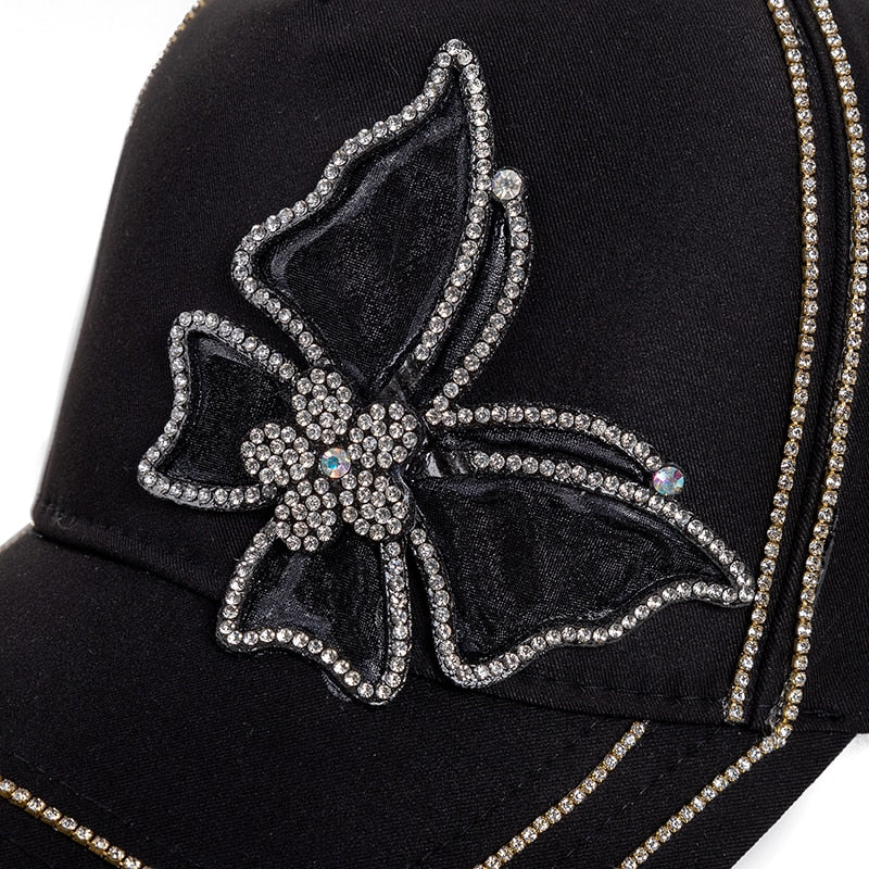 Fashion Women's Hat Butterfly Diamond Metal Baseball Cap Female Outdoor Streetwear Adjustable Summer Cotton Cap