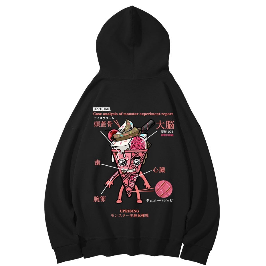 Hoodies, Sweatshirts Men Hip Hop Funny Ice Cream Anatomy Harajuku Japanese Kanji Streetwear Japan Cotton