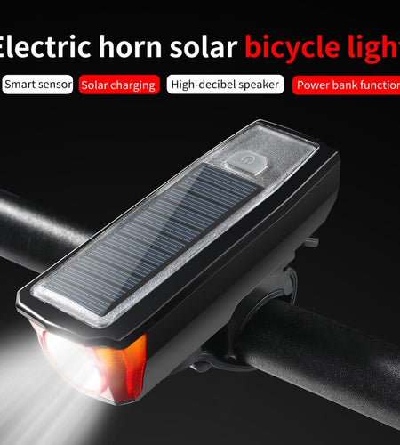 2000mAh Bicycle Light Solar Power USB Rechargeable LED Cycling Headlight Waterproof 120dB Bike Horn Warning Lamp