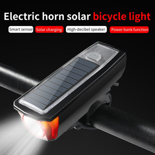 Load image into Gallery viewer, 2000mAh Bicycle Light Solar Power USB Rechargeable LED Cycling Headlight Waterproof 120dB Bike Horn Warning Lamp
