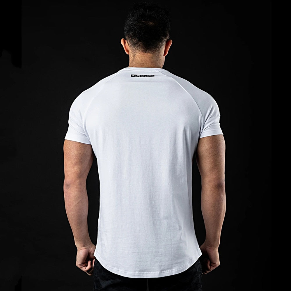 Summer Casual Fashion Skinny T-shirt Men Cotton Short Sleeve Male Gym Fitness Bodybuilding Sports Tees Tops Training Clothing