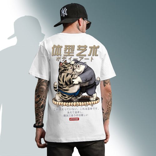 Load image into Gallery viewer, Men&#39;s fashion old man printing men&#39;s t-shirt short-sleeved T-shirt casual high street T-shirt street clothing fat cat sumo
