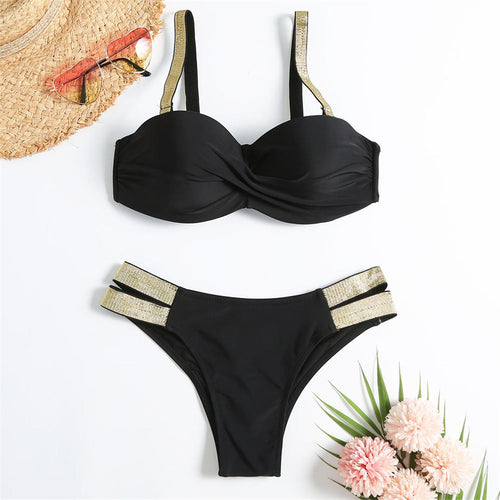 Load image into Gallery viewer, Bra Bikini Push Up Swimsuit Female Swimwear Women Two-pieces Bikini set With Cup Bather Bathing Suit Swim Lady V2310
