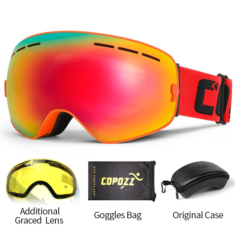 Ski goggles 2 layer lens anti-fog UV400 day and night spherical snowboard glasses men women skiing snow goggles Set